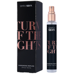 Turn Off The Lights pheromone perfume spray bottle with fine-mist nozzle next to black gift box