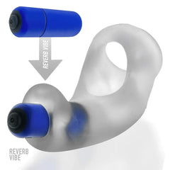 Two-step diagram showing Reverb Vibe bullet inserting into the BUZZFUCK sling pocket