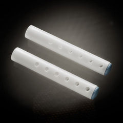 Two white perforated extension rods with blue end caps from the Male Edge Basic kit