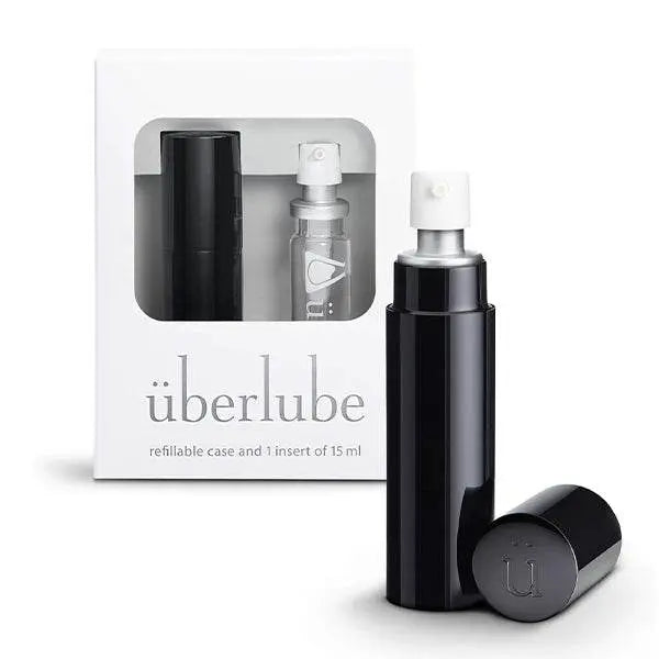 Uberlube Good-to-Go Traveler in onyx black with refillable case and 15ml silicone lubricant insert