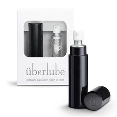 Uberlube Good-to-Go Traveler in onyx black with refillable case and 15ml silicone lubricant insert