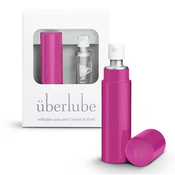 Uberlube Good-To-Go Traveler in rose pink with refillable case and 15ml spray insert