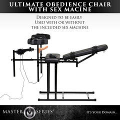 Ultimate Obedience Chair with Sex Machine front-facing standalone view showing fully assembled configuration