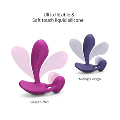 Ultra-flexible liquid silicone Witty vibrator in sweet orchid and midnight indigo colors
