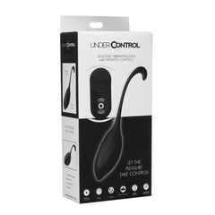 Under Control vibrating egg retail packaging showing product features and remote control
