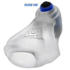 Close-up underside angle of REVSLING in clear ice with blue Reverb Vibe inserted at top
