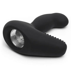 Underside of black silicone prostate attachment revealing metal wand connector socket