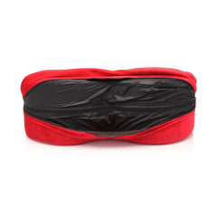 Underside of the Love Pillow showing open zipper, removable black water-resistant inner cover