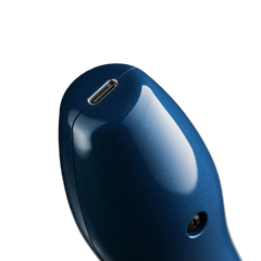 USB-C charging port on tip of blue Doxy Die Cast Compact Cordless Wand for cordless convenience