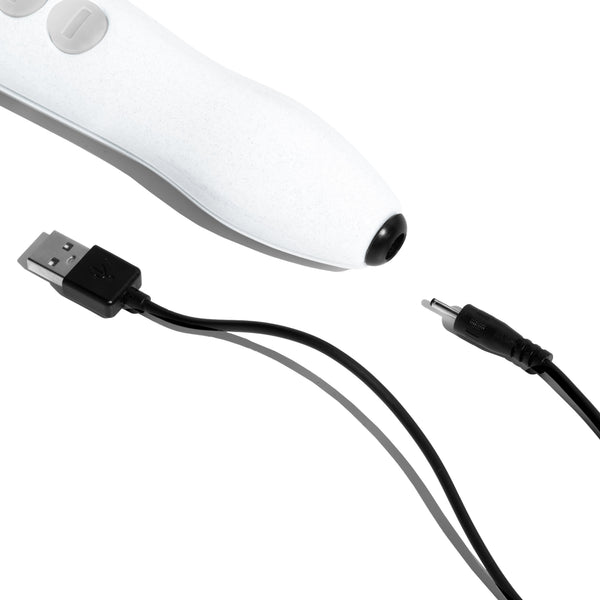 USB charging cable connected to the Doxy Die Cast R wand's magnetic charging port