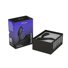Vector+ by We-Vibe in open black box beside product packaging, Thrill Seeker edition
