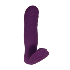 Close-up of Velvet Hammer ribbed silicone shaft and textured base detail in purple
