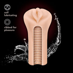 Veronika stroker open-ended ribbed canal shown with water splash highlighting self-lubricating material