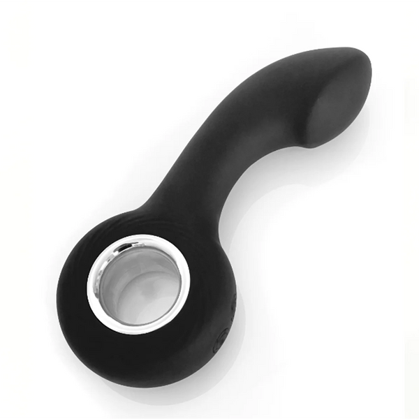 VERS P-Spot Vibe in matte black silicone with curved shaft and chrome accent base