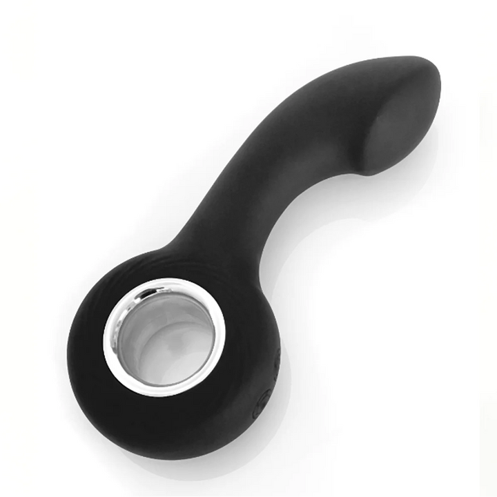 VERS P-Spot Vibe in matte black silicone with curved shaft and chrome accent base