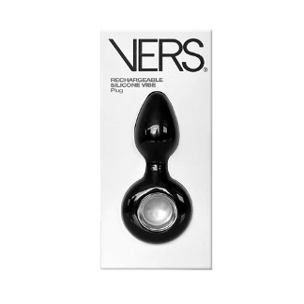 VERS Rechargeable Silicone Plug displayed inside its minimal black and white retail box