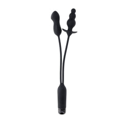 Vertical layout of Double My Pleasure showing beaded and tapered plug shapes on flexible cables
