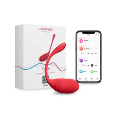 Vulse egg vibrator beside its box and smartphone showing Lovense remote control app