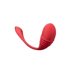 Close-up of Vulse red silicone egg body showing textured ridged thrusting section