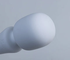 Close-up of the wand soft matte white silicone flexible head showing smooth texture