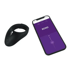 We-Vibe Bond cock ring paired with We-Connect app on smartphone for remote control