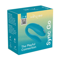 We-Vibe Sync Go couples vibrator in teal packaging with app-control icons and QR code