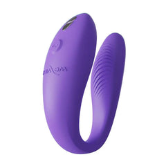 We-Vibe Sync Go purple silicone couples vibrator showing U-shaped design and textured arm