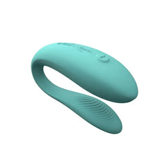 We-Vibe Sync Lite in aqua silicone showing U-shaped design with textured lower arm