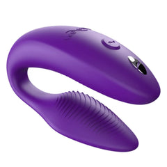 We-Vibe Sync purple silicone couple's vibrator showing U-shaped body and textured tip