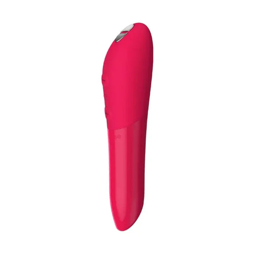 We-Vibe Tango X bullet vibrator in cherry red silicone, tapered tip, side view