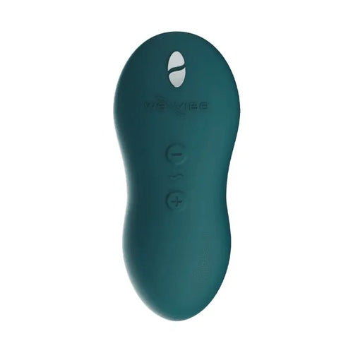 We-Vibe Touch X clitoral vibrator in green velvet, front view showing three control buttons