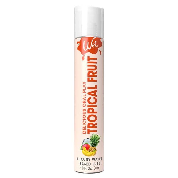 Wet Delicious Tropical Fruit water-based lubricant in a slim 30ml squeeze bottle