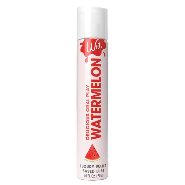 Wet Delicious Watermelon water-based lubricant in a slim 30ml pump bottle
