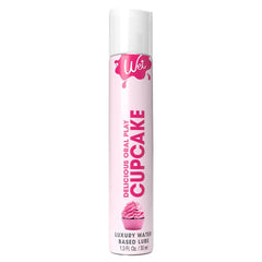 Wet Desserts Frosted Cupcake flavored water-based lubricant in a slim pink 30ml bottle