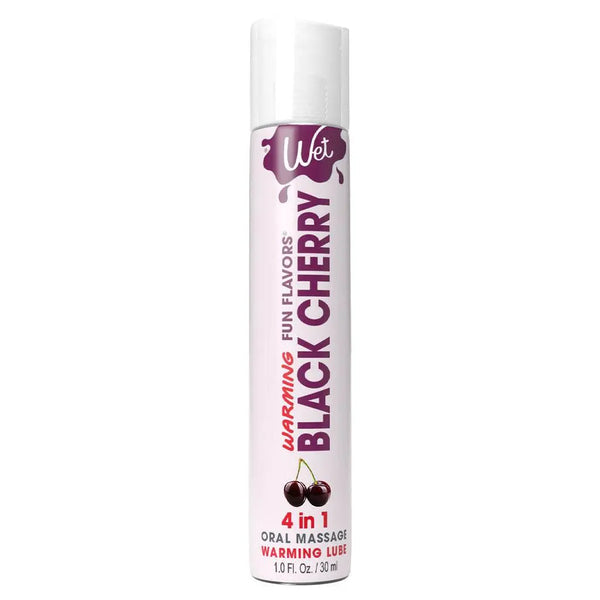 Wet Fun Flavors Black Cherry warming lubricant in a slim 30ml tube with cherry graphics