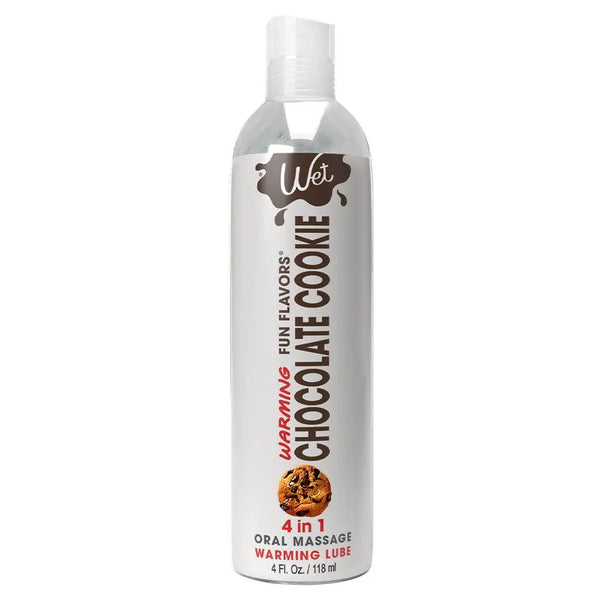 Wet Fun Flavors Chocolate Cookie warming lubricant in a slim 118ml clear bottle