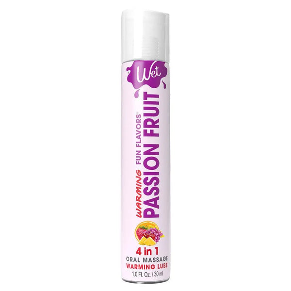 Wet Fun Flavors Passion Fruit warming lubricant in a slim 30ml bottle with purple label