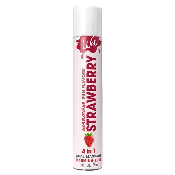 Wet Fun Flavors Strawberry Warming Lubricant in a slim 30ml pink tube with flip cap