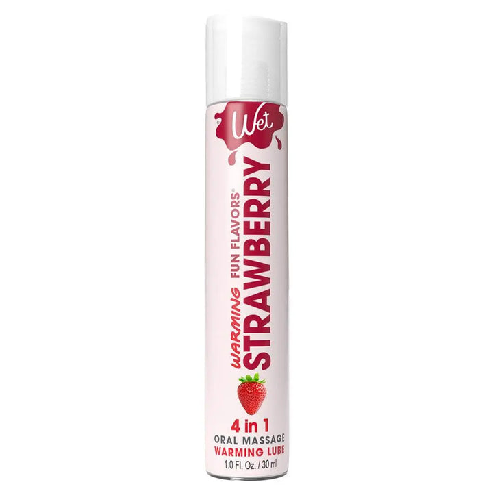 Wet Fun Flavors Strawberry Warming Lubricant in a slim 30ml pink tube with flip cap