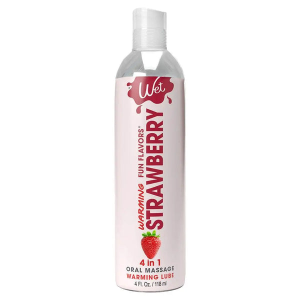 Wet Fun Flavors Strawberry warming lubricant in a slim 4 fl oz clear bottle