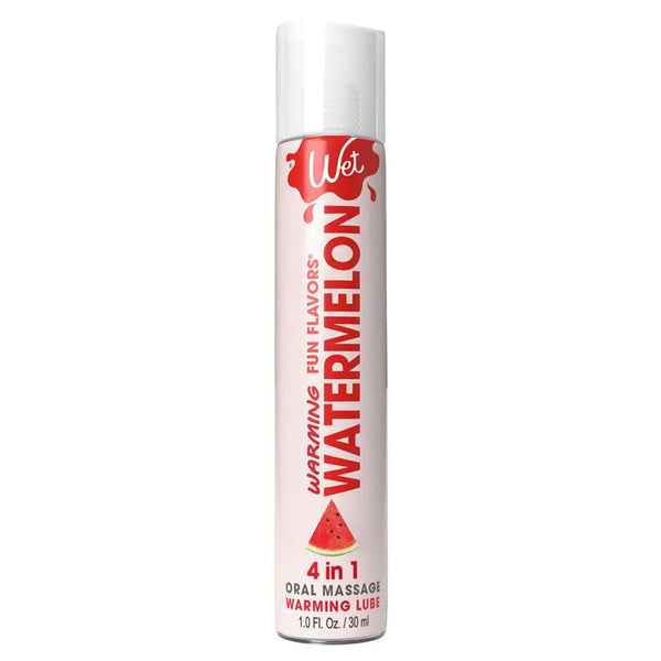 Wet Fun Flavors Watermelon Warming Lubricant in a slim 30ml tube with red accents