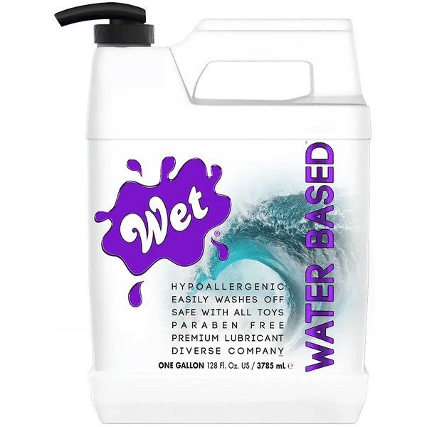 Wet Original Water Based Lubricant one-gallon pump jug with clear hypoallergenic formula