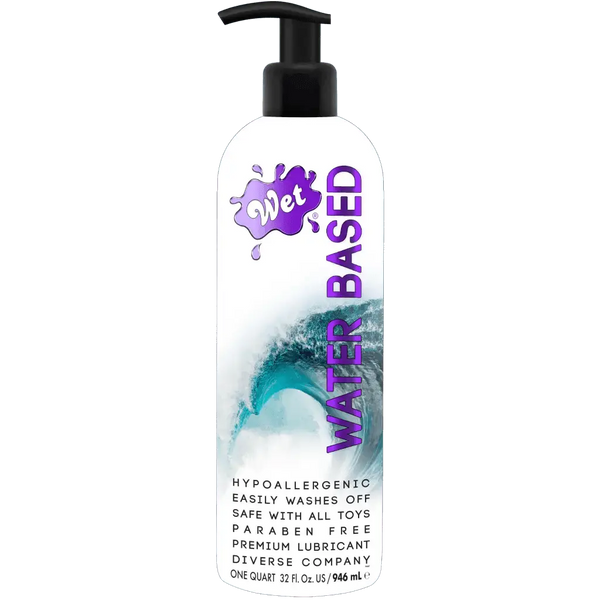 Wet Original Water Based Lubricant 32 oz pump bottle with ocean wave label design