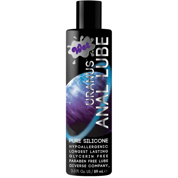 Wet Uranus Silicone Anal Lubricant 3 oz black bottle with planet-themed label