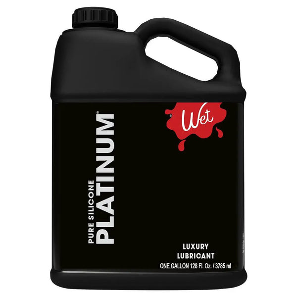 Wet Platinum Silicone Lubricant in a large black one-gallon jug with carry handle