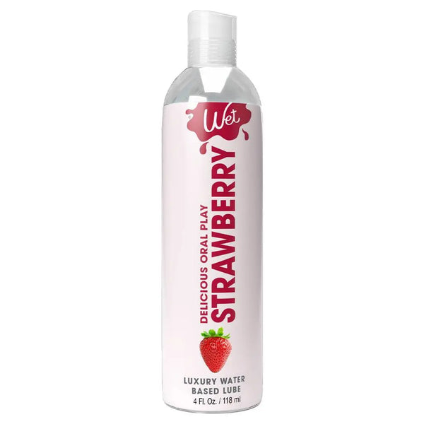 Wet Strawberry Lubricant 4 fl oz clear bottle with flip-top cap, water-based formula