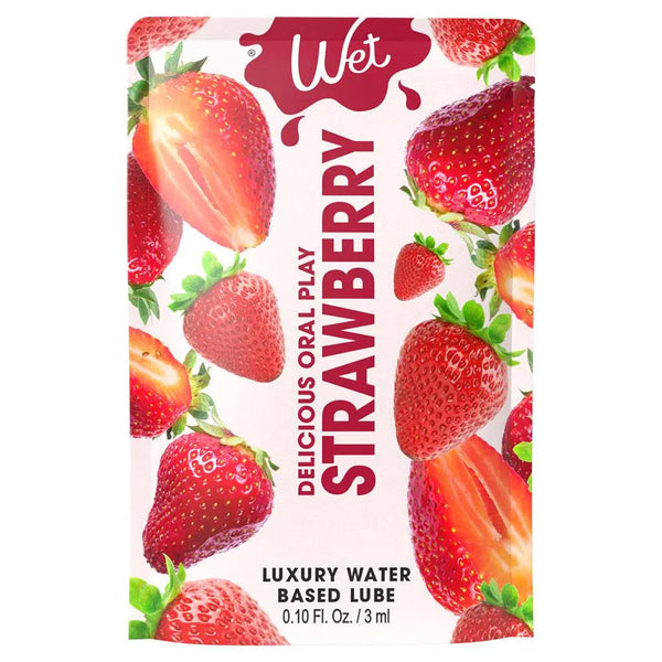 Wet Strawberry water-based lubricant foil packet, 3ml single-use travel size
