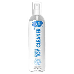 Wet Toy Cleaner 8 fl oz spray bottle with pump top, white label, blue accent