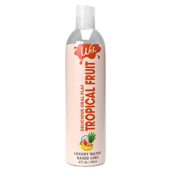 Wet Tropical Fruit Lubricant 4 fl oz clear bottle with flip-top cap, water-based formula