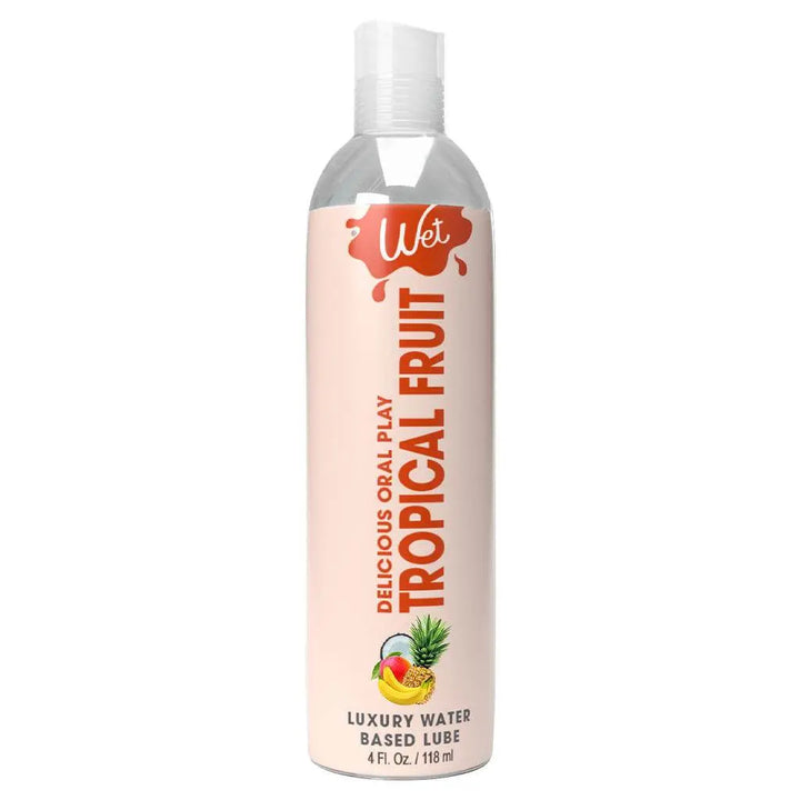 Wet Tropical Fruit Lubricant 4 fl oz clear bottle with flip-top cap, water-based formula
